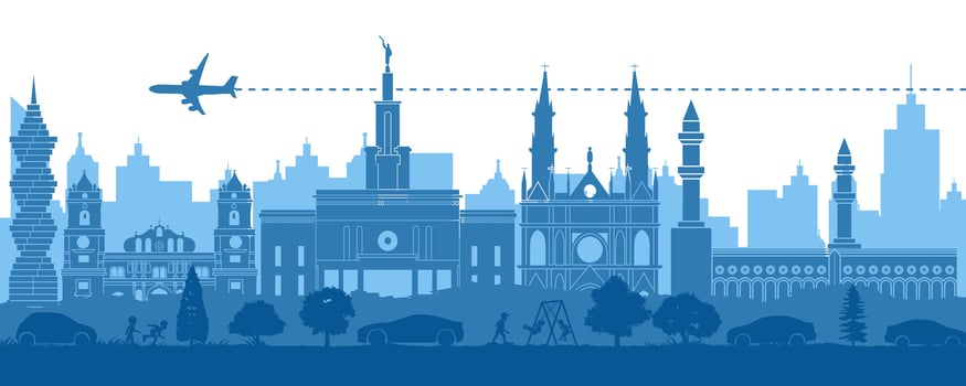 Panama famous landmarks in situation of downtown by silhouette style vector