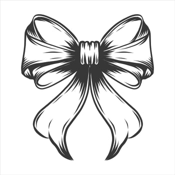 hand drawn Satin bow illustration in black ink, vintage engraving graphic. Vector illustration Isolated object on a white background.