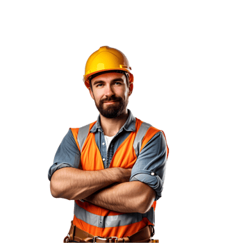 a man in an orange vest and hard hat png