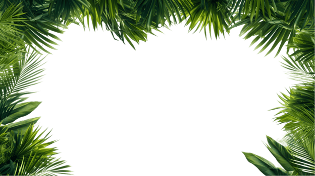 tropical green leaves frame on transparent background png