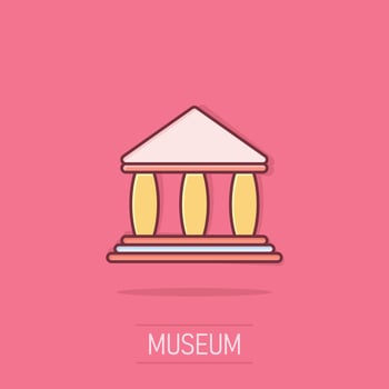 Bank building icon in comic style. Government architecture cartoon vector illustration on isolated background. Museum exterior splash effect business concept.
