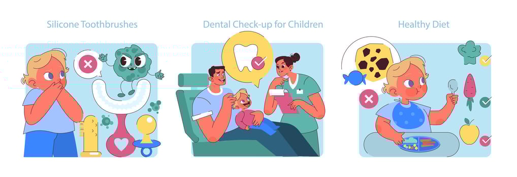 Preventing Tooth Decay Children set. vector
