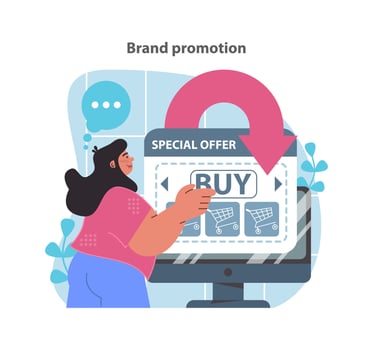Brand promotion concept. Leveraging digital campaigns for special offers. vector