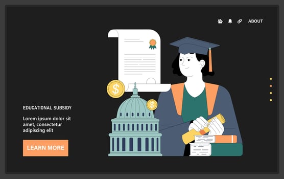 Government subsidy. Education sector receive financial support. Graduate vector