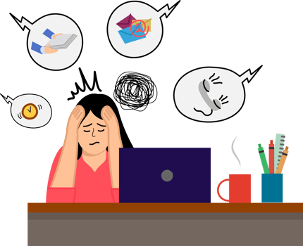 woman stress overwork with his job in office png