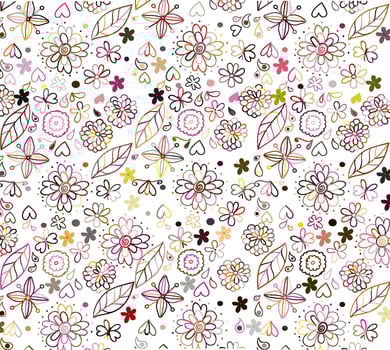 Doodle Flower And Leaves Pattern Background vector