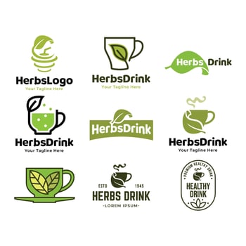 Set of vector herbs drink or Tea logos on a green background