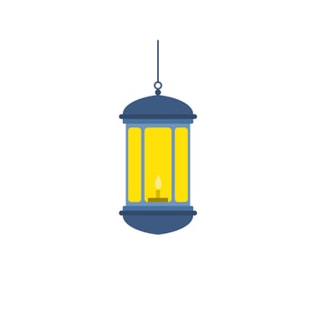 Traditional eastern lantern flat design vector illustration. Arabic muslim colorful hanging lamps, crescents and stars.