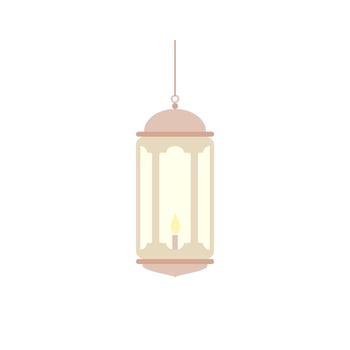 Traditional eastern lantern flat design vector illustration. Arabic muslim colorful hanging lamps, crescents and stars.