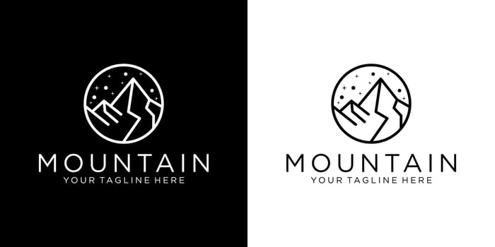 mountain silhouette view at night with line art work vector