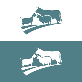 Vector silhouette illustration Cow chicken goat animal farm group logo