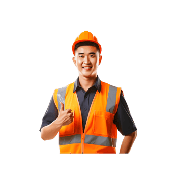 AI generated asian man in orange vest and safety vest holding a thumbs up png