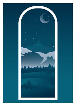 Mountains winter landscape with white peaks view . Modern boho background with frozen fields vector