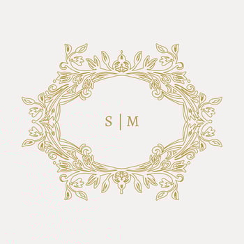Wedding monogram design with SM inital. Monogram crest with intricate motif designs vector