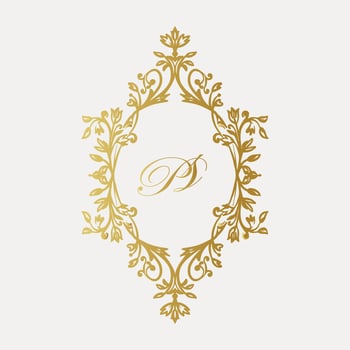 Wedding monogram design with PS inital. Monogram crest with intricate motif designs vector