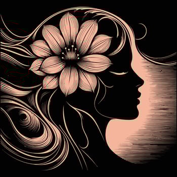 A beautiful vector illustration of a woman's head silhouette with a flower inside.