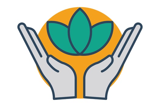 wellness icon. hand with lotus. Perfect for visualizing wellness programs, fitness, mindfulness, and healthy lifestyle choices. flat line icon style. element illustration vector