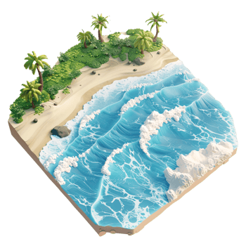 AI generated isometric Tropical Paradise with Palm Trees, and Beach Illustration png