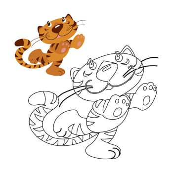 Coloring book for children, cute baby tiger. Illustration and sketch, vector