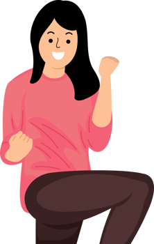 woman very happy with arms raised doing winner gesture png