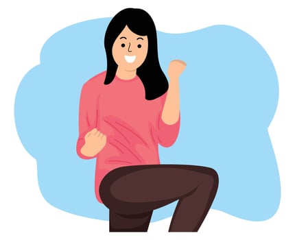woman very happy with arms raised for success celebration or doing winner gesture vector