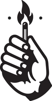 Hand hold matches fire hipster vintage vector logo icon, silhouette 9