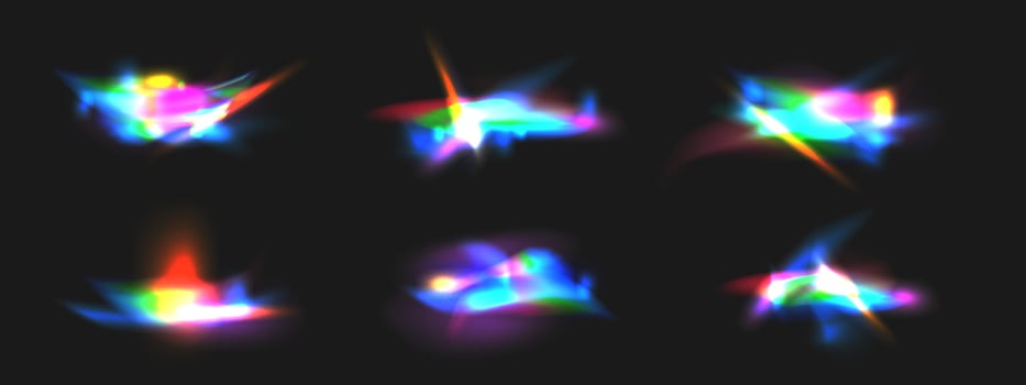 Crystal rainbow optical leak glare reflection effect on black vector