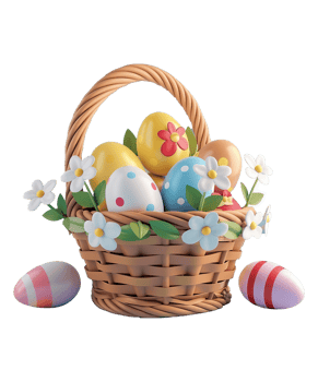 AI generated illustration 3d basket of egg for celebrate easter ai generated png
