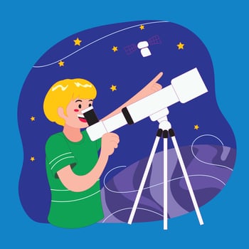 boy looking at stars binoculars vector illustration