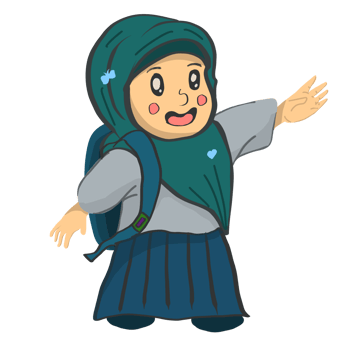 Cartoon illustration of a Muslim girl with a backpack waving. Perfect for educational resources, multicultural presentations, and diverse marketing materials. png