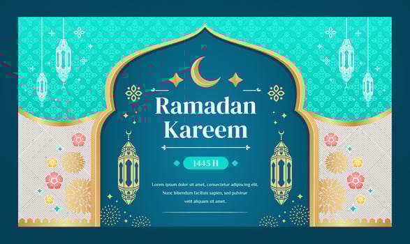 Ramadan kareem background and banner design template with turquoise color for ramadan celebration vector