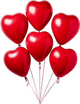 AI generated red balloons in the shape of hearts png