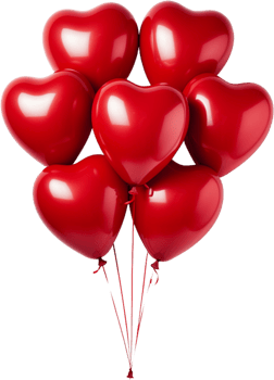 AI generated red balloons in the shape of hearts png