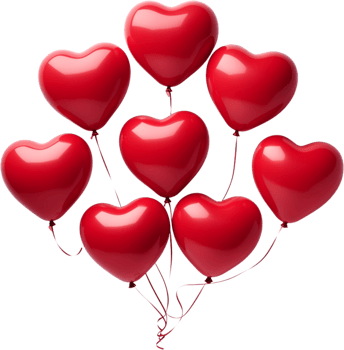 AI generated red balloons in the shape of hearts png