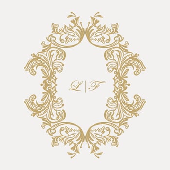 Intricate wedding monogram crest design with LF initials. vector