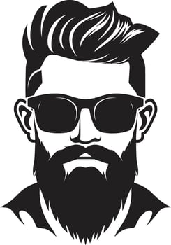 Quirky Style Hipster Man Face Cartoon in Black Charming Moustache Cartoon Hipster Man Face Black vector
