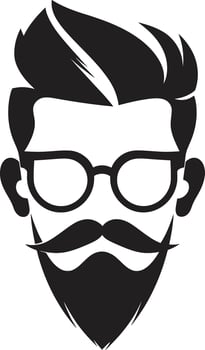 Trendsetting Whiskers Black of Cartoon Hipster Man Face Artistic Fusion Hipster Man Face Cartoon in Black vector