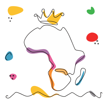 AI generated minimalist graphic line drawing of africa with a gold crown png
