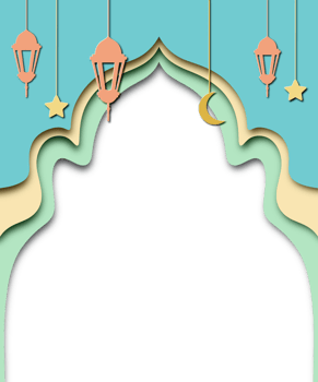 3d Ramadan background with pastel paper cutout style. Window, lantern, and stars. png