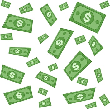 Falling Dollar Money Green Paper Bills Cartoon Vector Illustration