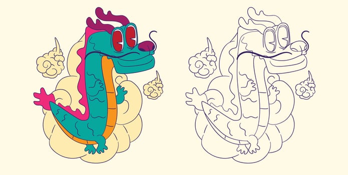 cute animal doodle illustration for book coloring page vector