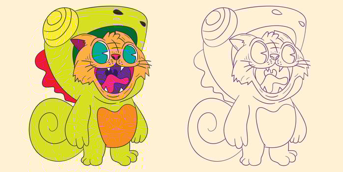 cute animal doodle illustration for book coloring page vector