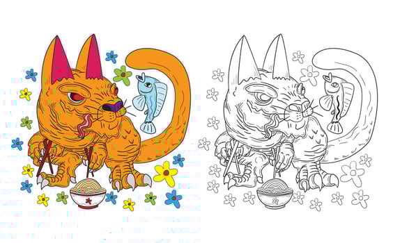 cute animal doodle illustration for book coloring page vector