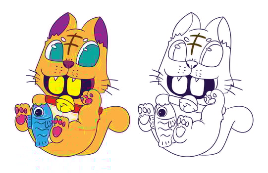 cute animal doodle illustration for book coloring page vector