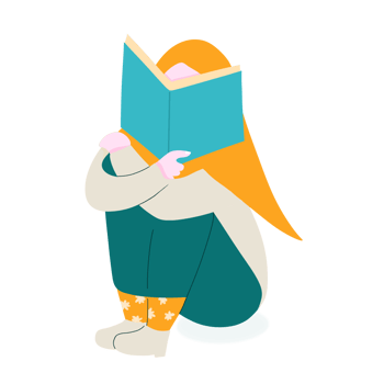 Illustration of Muslim girl reading a book sitting on the floor png