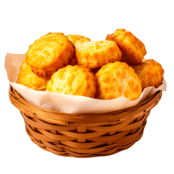 AI generated Basket full of cheddar cheese biscuits png