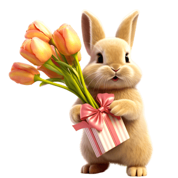 AI generated Rabbit with roses plants inside present gift to valentines day png