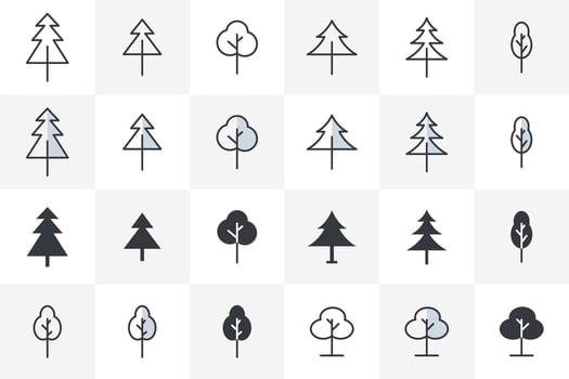 Tree Icon Set. Tree vector art bundle isolated on white background