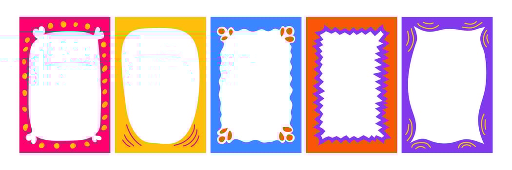 Hand drawn empty Frame for social media. Doodle blank background for text in abstract children creativity style. Trendy graphic template of curved Textbox. Border hand-drawn set and copy space vector