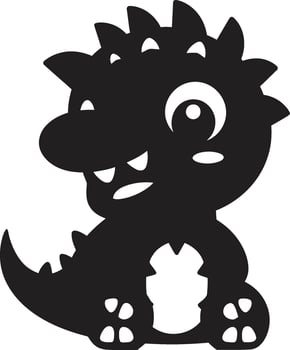 Dino Delightful Black Cartoon Cheerful Dino Charm Cute Black vector